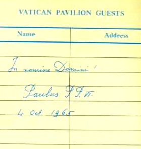 Pavilion Guest Register with Pope Paul VI Signature